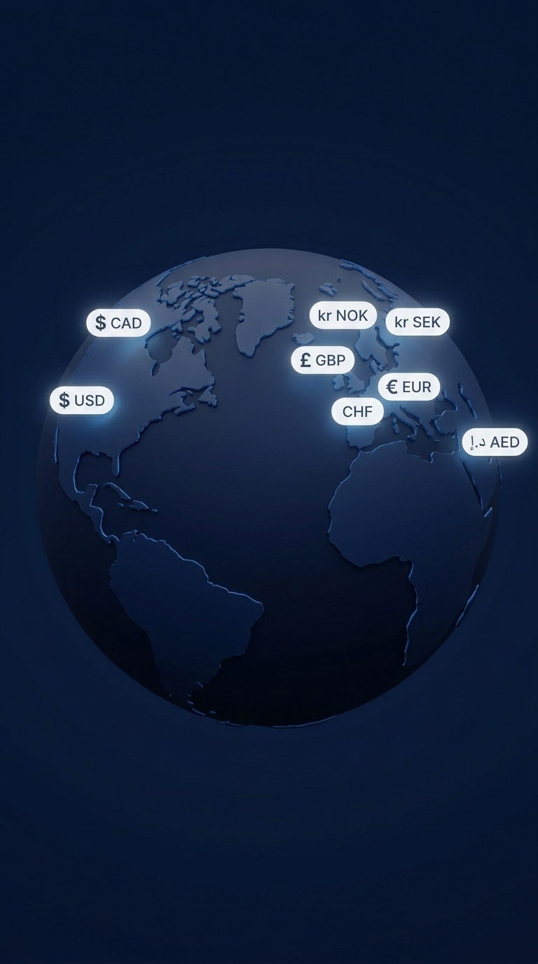 Global currencies: USD, GBP, EUR, AUD and more